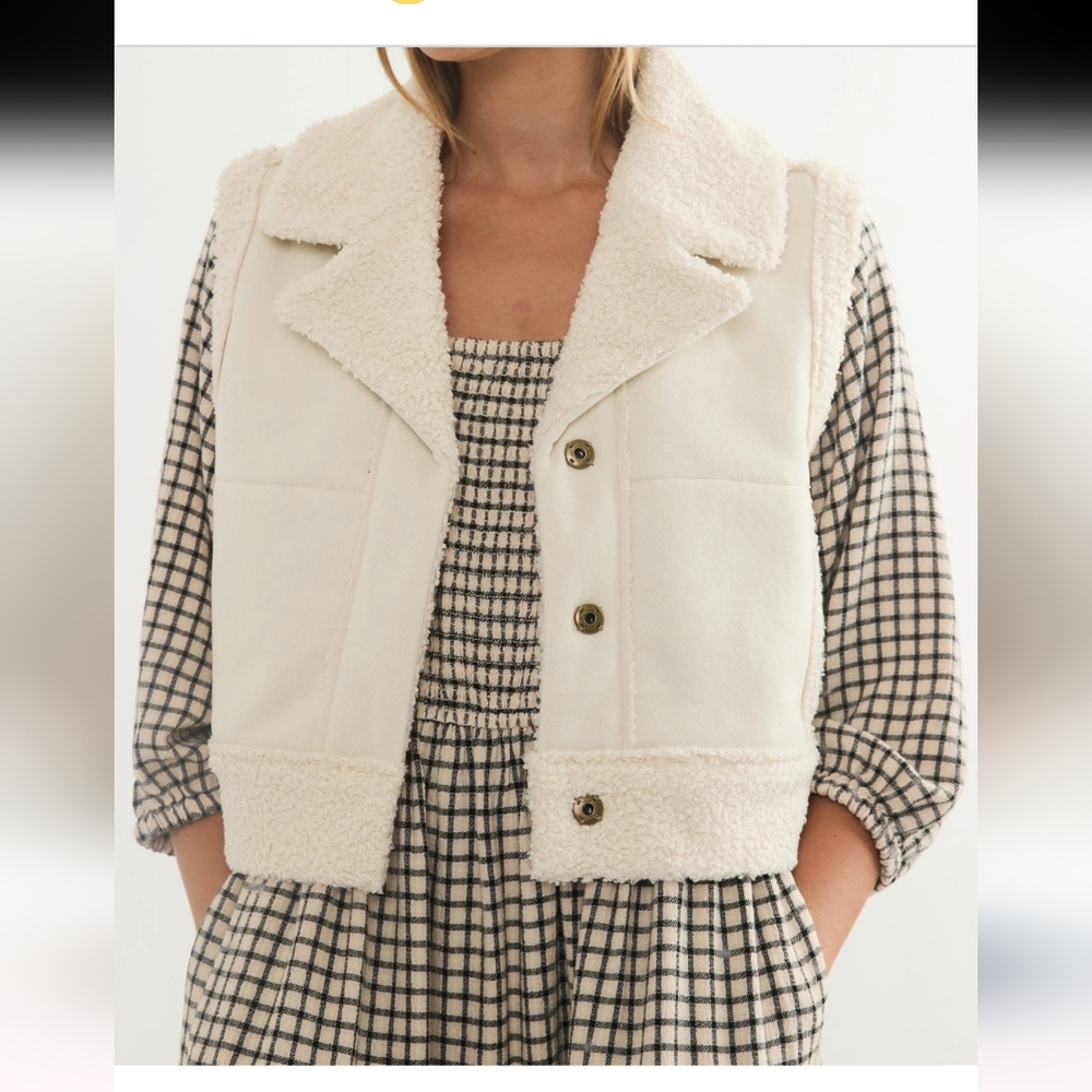 Marine Layer Quebec natural beige cream sleeveless Sherpa Vest size XL brand new
